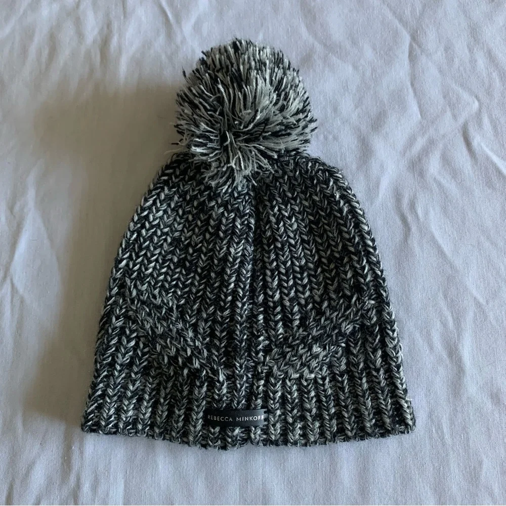 Rebecca Minkoff Beanie Hat Knit Marled Pom Pom Winter Warm Cozy Fireside Outdoor